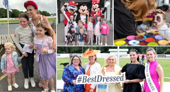 Join us in the Kingdom Greyhound Stadium on Saturday 16th August for a family fun event at the Racing with the Roses Montage of images from the 2024 Racing with the Roses event at the Kingdom Greyhound Stadium including 3 girls posing for a picture with one of the Roses, a group of children with 3 cartoon characters, a child having their face painted and a group of well dressed ladies at the Best Dressed competition