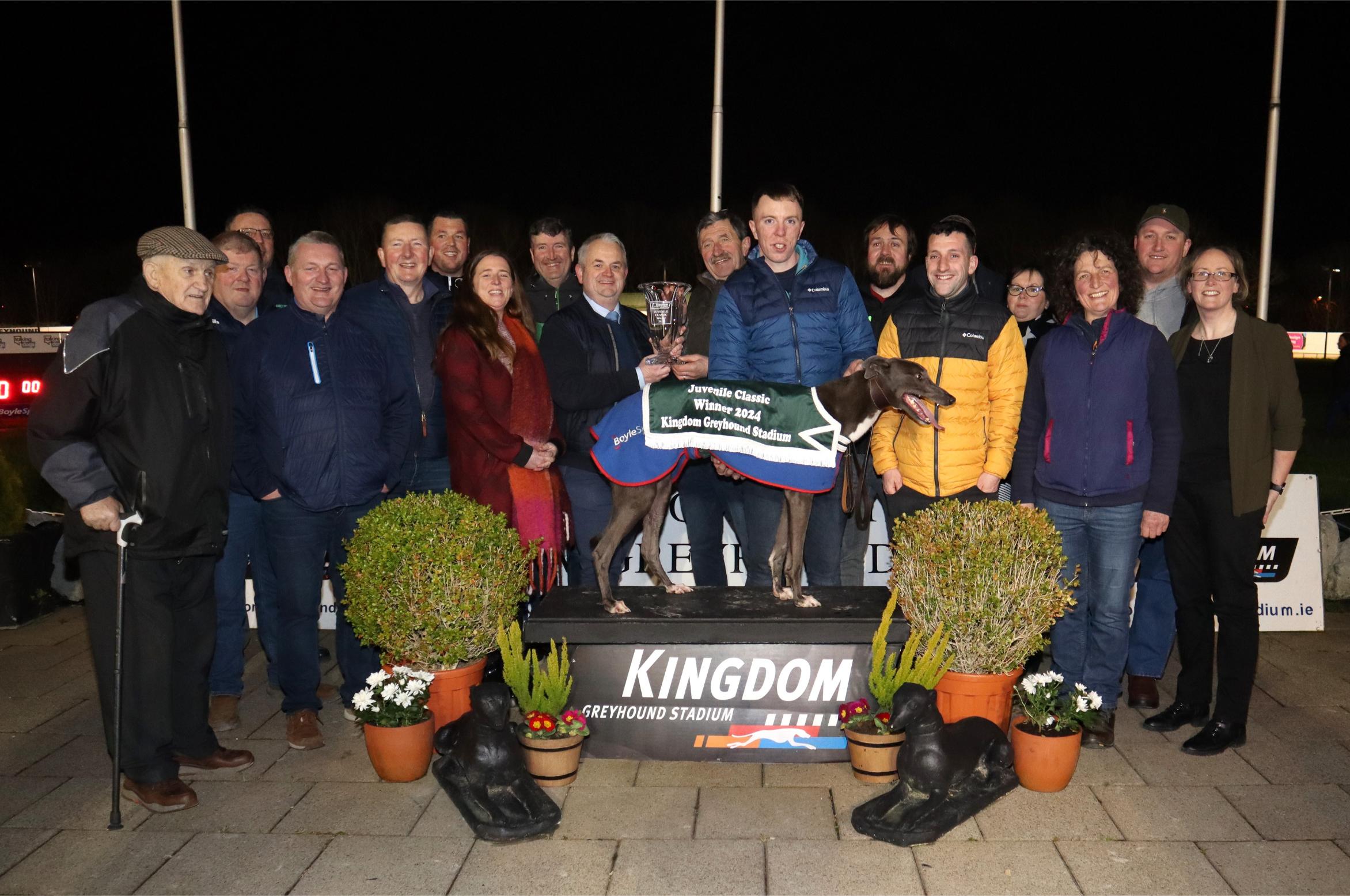 Ballymac Patriot the 2024 Juvenile Classic winner in the Kingdom Greyhound Stadium Ballymac Patriot the 2024 Juvenile Classic winner in the Kingdom Greyhound Stadium